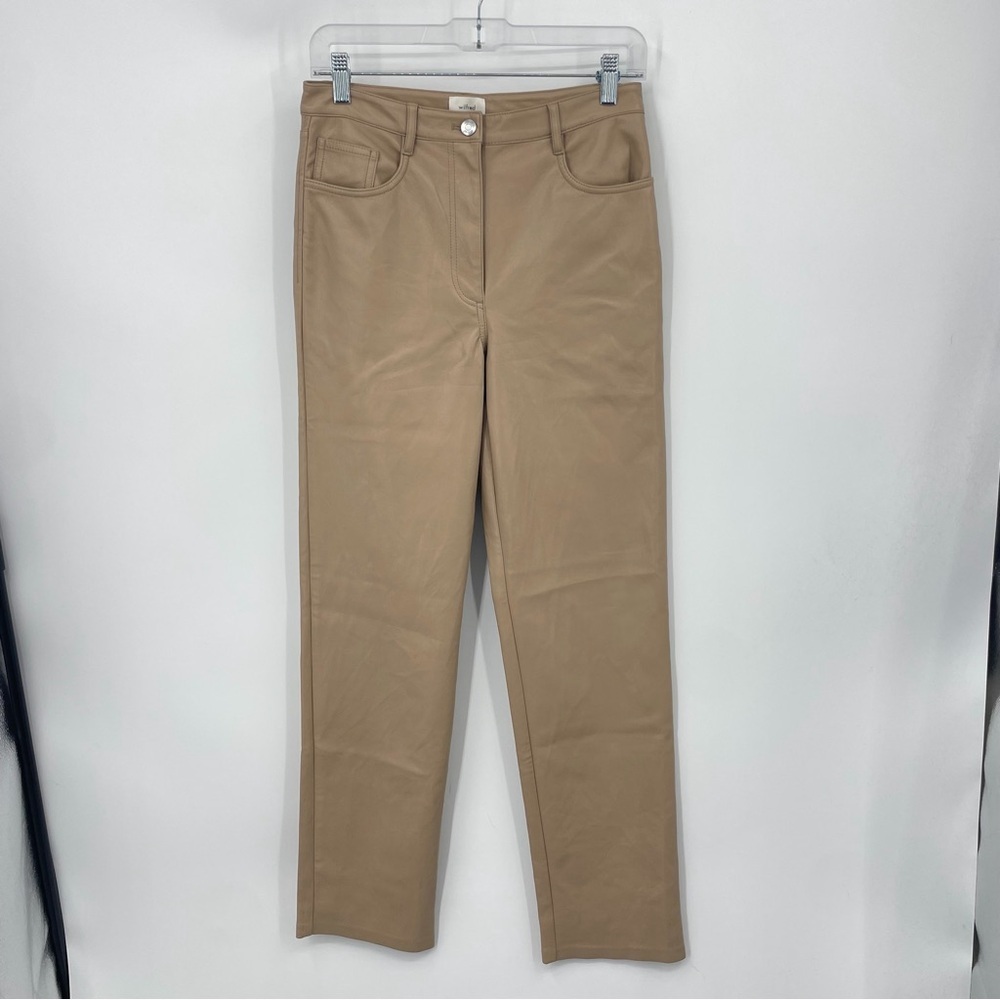 Wilfred Aritzia the Melina Faux Leather Pants Size 6 Tan High Rise Straight Leg
